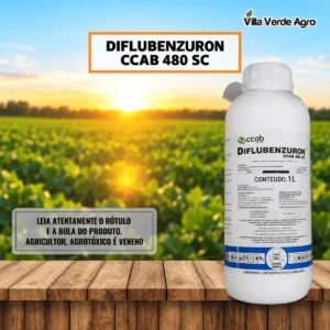 Embalagem de 1 litro do inseticida Diflubenzuron CCAB 480 SC com diflubenzuron 480 g/L