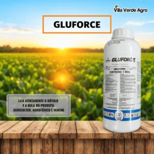 Embalagem de 1 litro do herbicida Gluforce com glufosinato sal de amônio 200 g/L