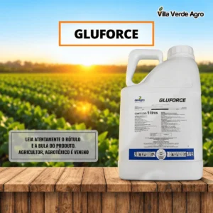 Embalagem de 5 litros do herbicida Gluforce à base de glufosinato sal de amônio